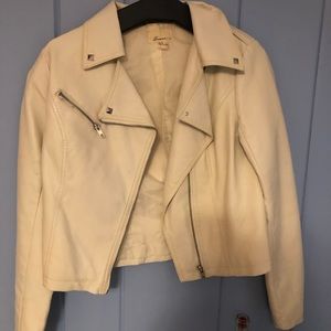 Cream Leather Studded Jacket